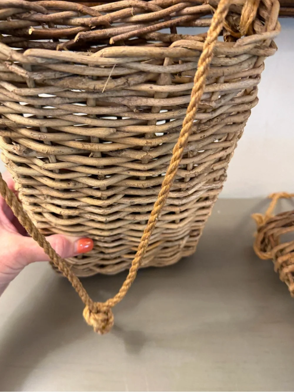 Rustic Twig Wall Pocket Hanging Baskets Set of 2 Woven Wood Rope Farmhouse